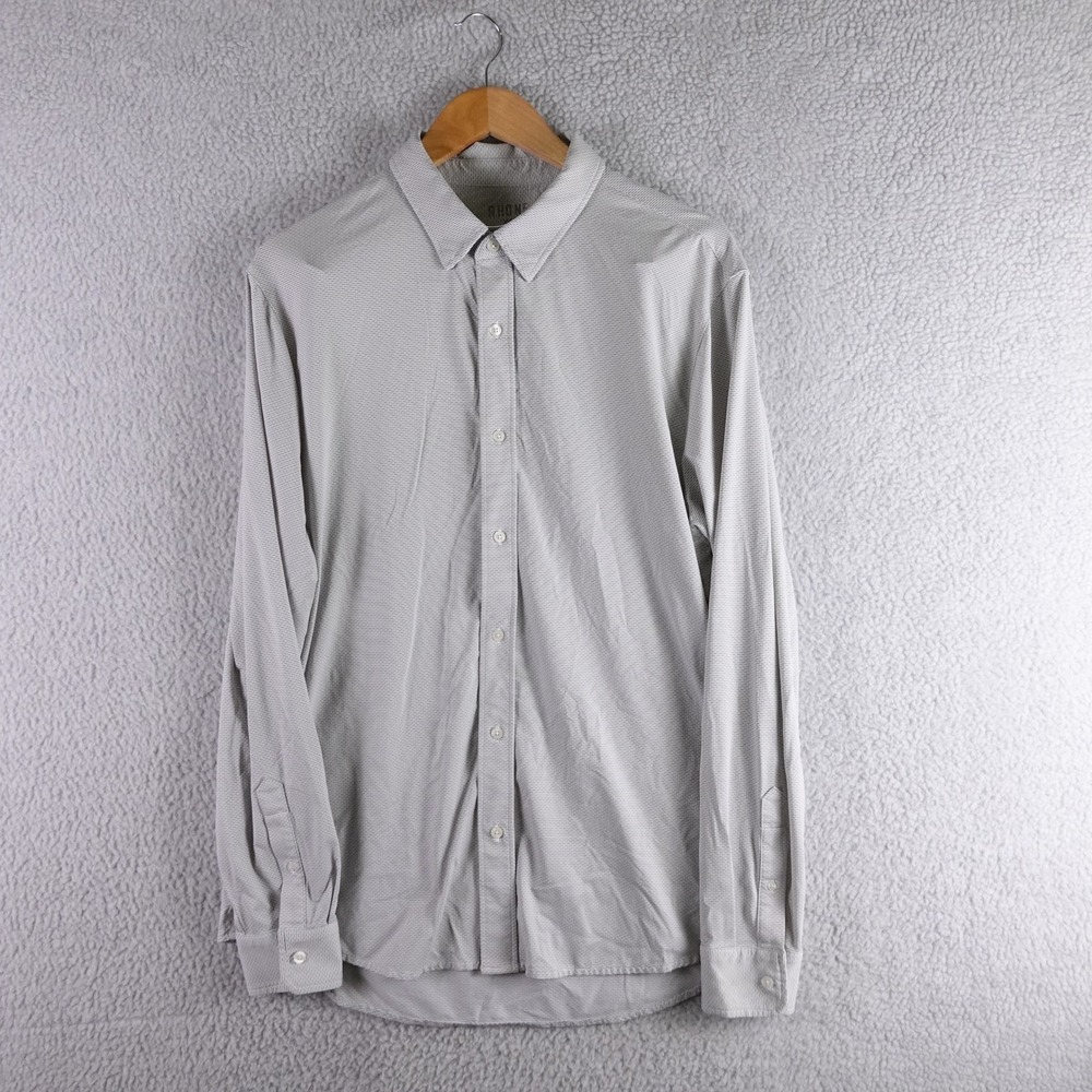 Rhone Commuter Shirt Mens XL Gray White Micro Stripe Long Sleeve Button Down